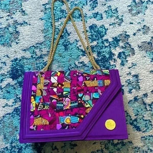 Becawax handmade patchwork Nigerian gold, chain shoulder purse NWT